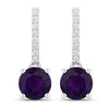 1.46 Ct Round Purple Amethyst & Lab Diamond Prong Silver Dangle Earrings