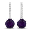 1.46 Ct Round Purple Amethyst & Lab Diamond Prong Silver Dangle Earrings by Fine Color Jewels