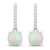 1.00 Ct Round White Ethiopian Opal & Lab Diamond Prong Silver Dangle Earrings