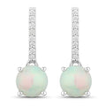 1.00 Ct Round White Ethiopian Opal & Lab Diamond Prong Silver Dangle Earrings by Fine Color Jewels