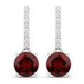 2.00 Ct Round Deep Red Mozambique Garnet & Lab Diamond Prong Silver Dangle Earrings by Fine Color Jewels