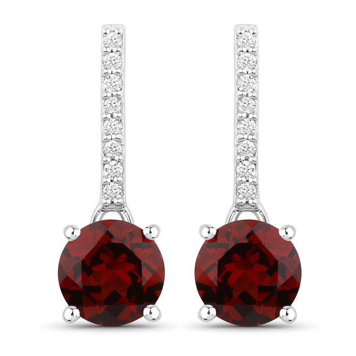 2.00 Ct Round Deep Red Mozambique Garnet & Lab Diamond Prong Silver Dangle Earrings by Fine Color Jewels