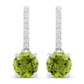 1.60 Ct Round Green Peridot & Lab Diamond Prong Silver Dangle Earrings by Fine Color Jewels