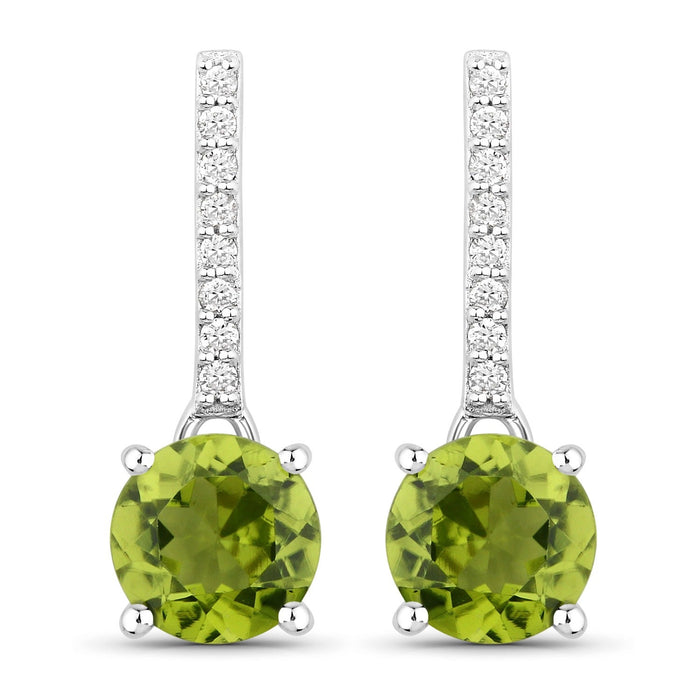 1.60 Ct Round Green Peridot & Lab Diamond Prong Silver Dangle Earrings by Fine Color Jewels