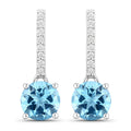 2.10 Ct Round Swiss Blue Topaz & Lab Diamond Prong Silver Dangle Earrings by Fine Color Jewels