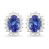 0.88 Ct Oval Violet Tanzanite & Lab Diamond Prong Silver Halo Basket Stud Earrings