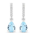 1.20 Ct Pear Blue Aquamarine & Lab Diamond Prong Silver Teardrop Dangle Earrings by Fine Color Jewels