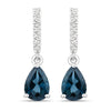 1.70 Ct Pear London Blue Topaz & Lab Diamond Prong Silver Teardrop Dangle Earrings