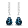 1.70 Ct Pear London Blue Topaz & Lab Diamond Prong Silver Teardrop Dangle Earrings by Fine Color Jewels