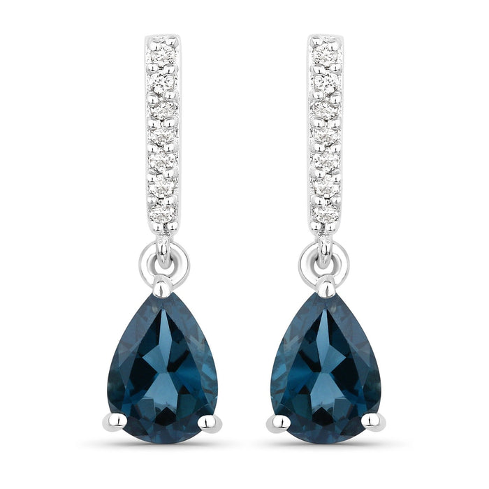 1.70 Ct Pear London Blue Topaz & Lab Diamond Prong Silver Teardrop Dangle Earrings by Fine Color Jewels