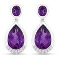 Purple Amethyst & Lab Grown Diamond Bezel Silver Dangle Earrings by Fine Color Jewels