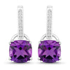 3.60 Ct Cushion Purple Amethyst & Lab Diamond Prong Silver Dangle Earrings