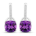 3.60 Ct Cushion Purple Amethyst & Lab Diamond Prong Silver Dangle Earrings by Fine Color Jewels