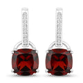 4.70 Ct Cushion Deep Red Mozambique Garnet & Lab Diamond Prong Silver Dangle Earrings by Fine Color Jewels