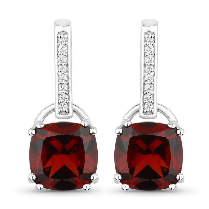 4.70 Ct Cushion Deep Red Mozambique Garnet & Lab Diamond Prong Silver Dangle Earrings by Fine Color Jewels