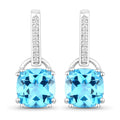 4.60 Ct Cushion Swiss Blue Topaz & Lab Diamond Prong Silver Dangle Earrings by Fine Color Jewels