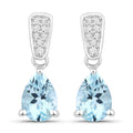 1.20 Ct Pear Blue Aquamarine & Lab Diamond Prong Silver Teardrop Dangle Earrings by Fine Color Jewels