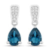 1.70 Ct Pear Deep Blue London Blue Topaz & Diamond Prong Silver Teardrop Dangle Earrings
