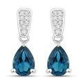 1.70 Ct Pear Deep Blue London Blue Topaz & Diamond Prong Silver Teardrop Dangle Earrings by Fine Color Jewels
