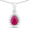 0.80 Ct Pear Pink Ruby and Lab Diamond Prong Silver Halo teardrop pendant Necklace by Fine Color Jewels