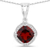 2.35 Ct Cushion Red Garnet and Lab Diamond Prong Silver Halo pendant Necklace