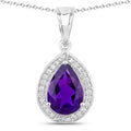 2.50 Ct Pear Purple Amethyst and Lab Diamond prong Silver Halo teardrop pendant Necklace by Fine Color Jewels