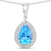 3.50 Ct Pear Swiss Blue Topaz and Lab Diamond prong Silver Halo teardrop pendant Necklace