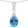 2.55 Ct oval Swiss Blue Topaz and Lab Diamond prong Silver Cocktail pendant Necklace