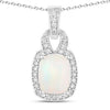 1 Ct cushion white Ethiopian Opal and Lab Diamond prong Silver Slide Pendant Necklace