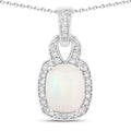 1 Ct cushion white Ethiopian Opal and Lab Diamond prong Silver Slide Pendant Necklace by Fine Color Jewels