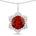 1.50 Ct round orange Madeira Citrine and Lab Diamond prong Silver flower pendant Necklace by Fine Color Jewels