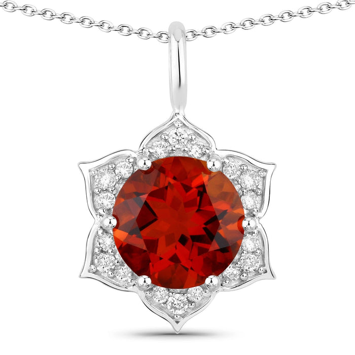 1.50 Ct round orange Madeira Citrine and Lab Diamond prong Silver flower pendant Necklace by Fine Color Jewels