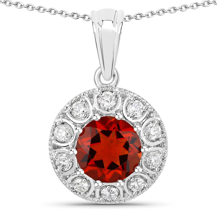 1.50 Ct round orange Madeira Citrine and Lab Diamond prong Silver Halo pendant Necklace by Fine Color Jewels