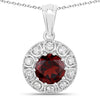 2.25 Ct round red Mozambique Garnet & Lab Diamond prong Silver Halo pendant Necklace
