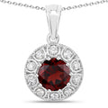 2.25 Ct round red Mozambique Garnet & Lab Diamond prong Silver Halo pendant Necklace by Fine Color Jewels