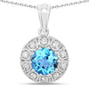 2.25 Ct round Swiss Blue Topaz & Lab Diamond prong Silver Halo pendant Necklace
