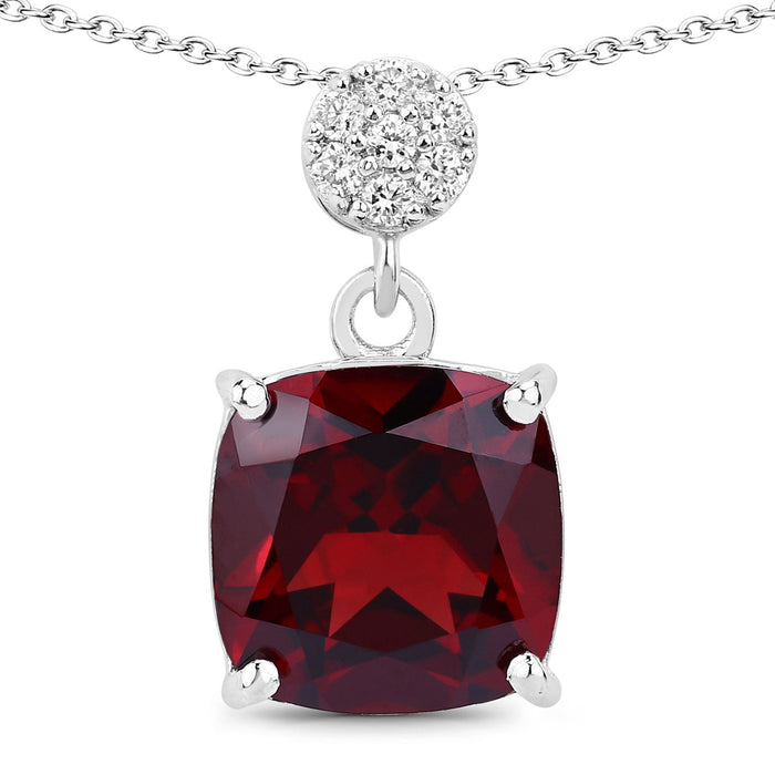 3.50 Ct Cushion red Mozambique Garnet & Lab Diamond prong Silver Slide Pendant Necklace by Fine Color Jewels