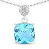 3.40 Ct Cushion Swiss Blue Topaz & Lab Diamond prong Silver Slide Pendant Necklace