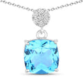 3.40 Ct Cushion Swiss Blue Topaz & Lab Diamond prong Silver Slide Pendant Necklace by Fine Color Jewels
