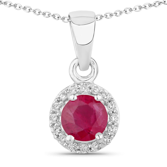 0.55 Ct Round Pink Mozambique Ruby & Lab Diamond prong Silver Halo pendant Necklace by Fine Color Jewels
