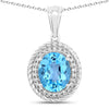 4 Ct Oval Swiss Blue Topaz & Lab Diamond Prong Silver Halo Pendant Necklace