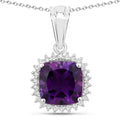 2.60 Ct Cushion Purple Amethyst & Lab Diamond Prong Silver Halo Pendant Necklace by Fine Color Jewels