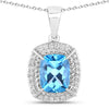 3.50 Ct Cushion Swiss Blue Topaz & Lab Diamond Prong Silver Halo Pendant Necklace
