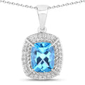3.50 Ct Cushion Swiss Blue Topaz & Lab Diamond Prong Silver Halo Pendant Necklace by Fine Color Jewels