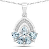 1.10 Ct Pear Blue Aquamarine & Lab Diamond Prong Silver Five Stone Pendant Necklace