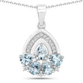 1.10 Ct Pear Blue Aquamarine & Lab Diamond Prong Silver Five Stone Pendant Necklace by Fine Color Jewels