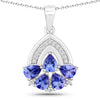 1.40 Ct Pear Violet Tanzanite & Lab Diamond Prong Silver Five Stone Pendant Necklace