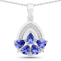 1.40 Ct Pear Violet Tanzanite & Lab Diamond Prong Silver Five Stone Pendant Necklace by Fine Color Jewels