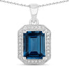 2.60 Ct Octagon London Blue Topaz & Lab Diamond Prong Silver Halo Pendant Necklace