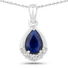 0.80 Ct Pear Blue Sapphire & Lab Diamond Prong Silver Teardrop Pendant Necklace